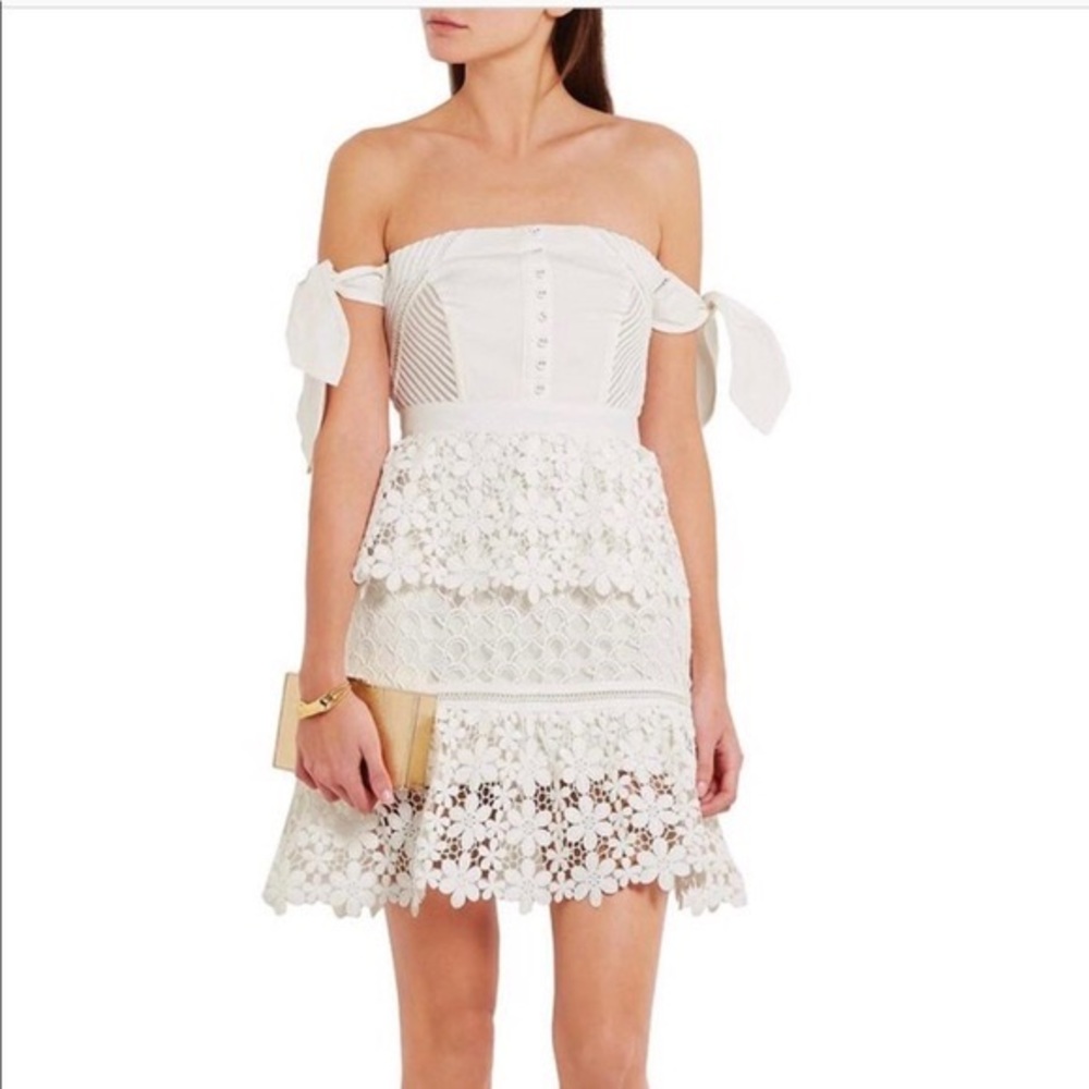 Self Portrait White Lace Tiered Dress